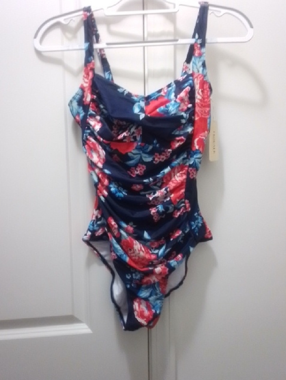 Navy Floral Ruched One-Piece Swimsuit - Women's